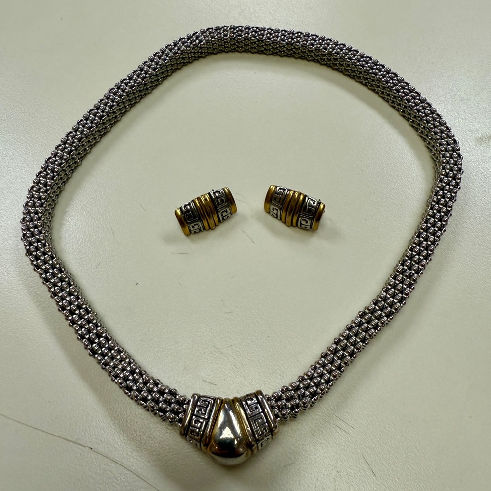 Elegant Silver and Gold mesh magnetic clasp Necklace and earring Set